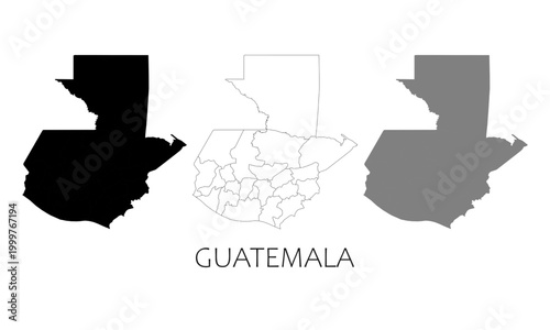 Guatemala map in high quality (black, white, grey)