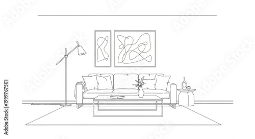 Minimalist Bedroom Interior with Bed and Nightstands.