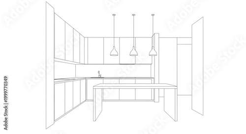 Minimalist Modern Kitchen Interior Design Illustration.