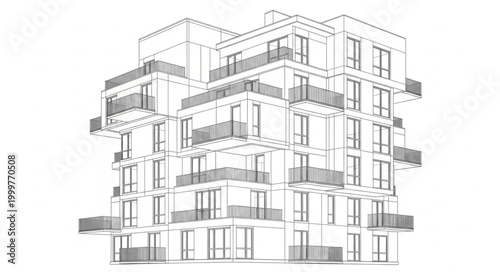 Architectural Sketch of Modern Multi-Story Building.