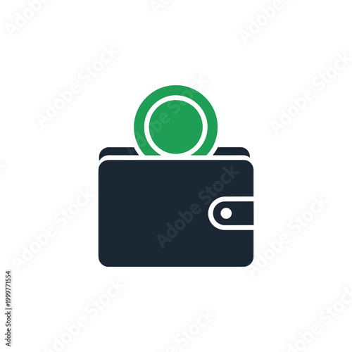 Minimalist wallet icon with a green coin symbol.