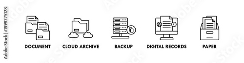 Archive System web icon illustration concept with icon of document, cloud archive, backup, digital records, and paper
