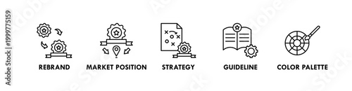 Corporate Branding web icon illustration concept with icon of rebrand, market position, strategy, guideline, and color palette