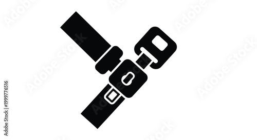 A safety seatbelt buckle and strap illustration, essential for automotive security and passenger protection, depicted as a simple black and white vector graphic design.