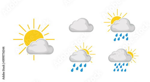 Weather forecast icons with sun and rain.