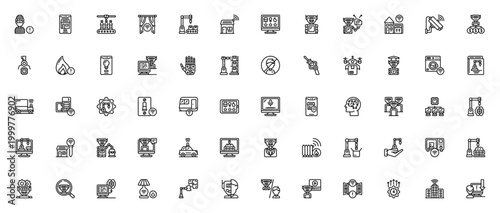 Automation Technology icon set. Vector collection featuring AI, robotics, smart home, assembly line, dashboard, and more for modern tech projects.