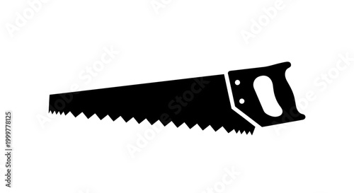 Simple black vector illustration of a hand saw with sharp teeth and a comfortable grip designed for woodworking tasks