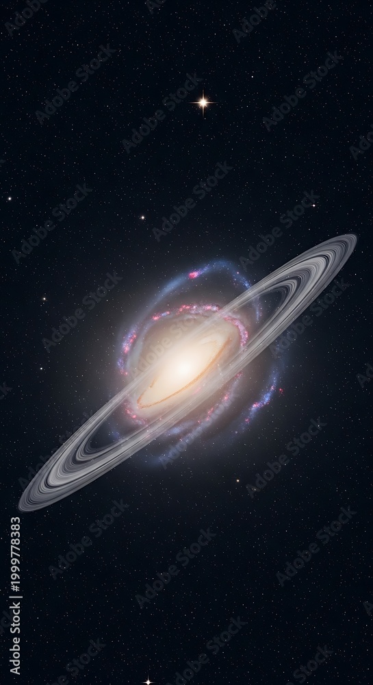 Obraz premium Saturn-like Galaxy with Rings of Stars and Dust in Deep Space.