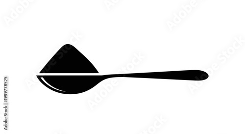 Precise vector graphic illustration of a measuring spoon carefully holding a heaped amount of granular powder, ideal for culinary, health, or dosage related designs.