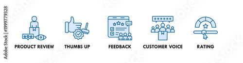 Feedback and Review banner web icon illustration concept with icon of product review, thumbs up, feedback, customer voice, and rating