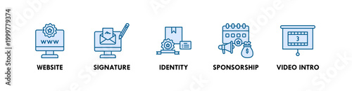 Corporate Branding web icon illustration concept with icon of website, signature, identity, sponsorship, and video intro