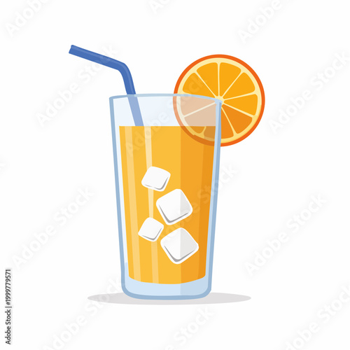 Orange Juice with Ice and Orange Slice