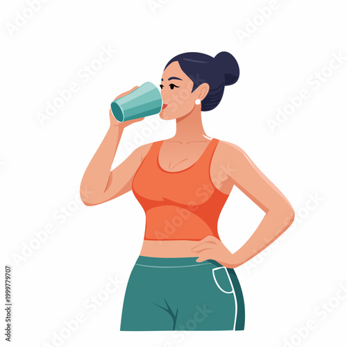Woman in athletic wear drinking from a cup