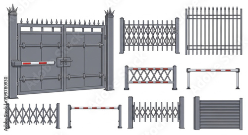 Collection of Various Metal Gates and Fences for Security and Decoration.