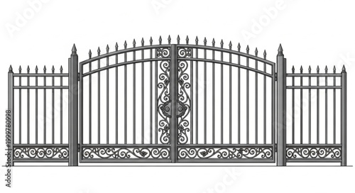 Elegant Ornate Iron Gate with Decorative Details.
