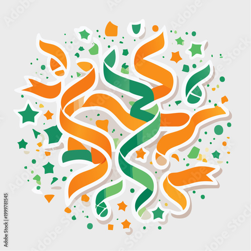 Orange and Green Confetti and Streamers Celebration