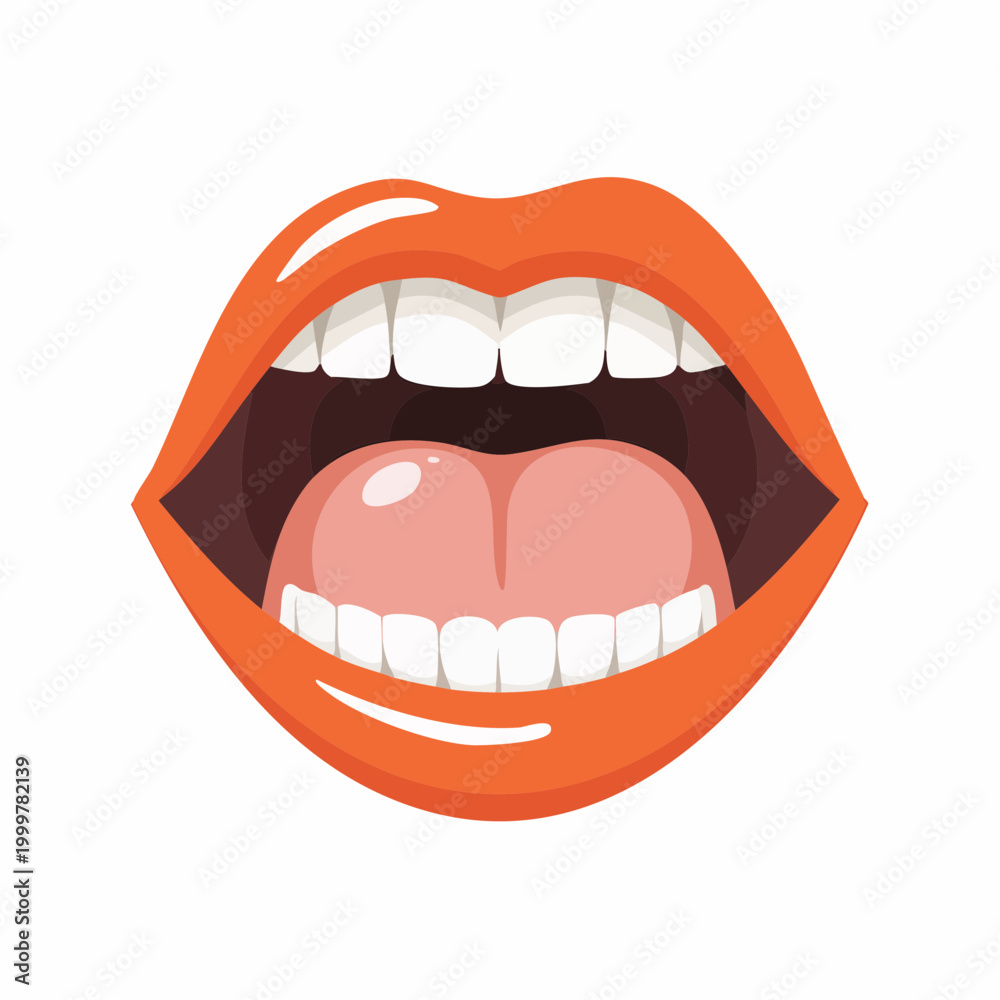 Obraz premium Open Mouth with Orange Lipstick and White Teeth