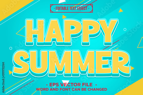 Happy Summer Fresh Tropical Yellow and Teal Editable Text Effect EPS Vector
