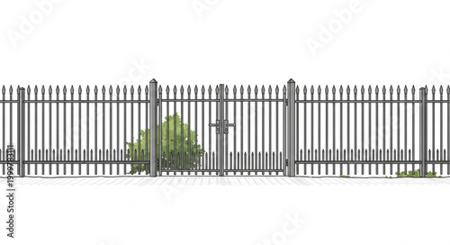 Black Metal Fence with Vertical Bars and Decorative Finials.