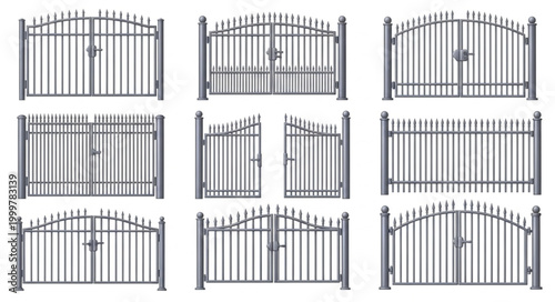 Collection of Ornamental Metal Gates and Fences for Security and Decoration.