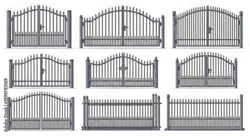 Collection of Various Metal Fence Gate Designs for Security and Boundary Marking.