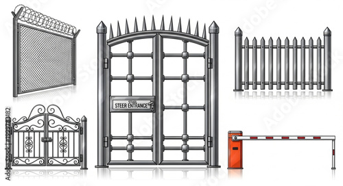 Collection of Ornamental Gates and Fences for Security and Decoration.