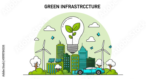 Green infrastructure concept with sustainable city and clean energy.