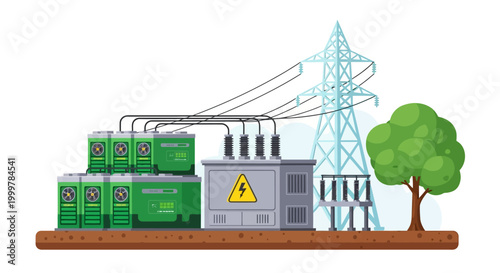 Industrial Electrical Power Transformer Substation and Battery Energy Storage System.
