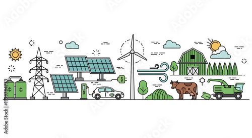 Sustainable energy and modern eco-friendly farming concepts illustration.