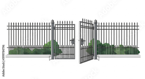 Iron Gate with Vertical Bars and Hinges.