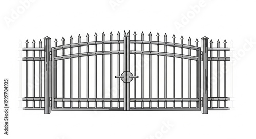 Elegant Metal Gate with Decorative Spikes and Arch Design.