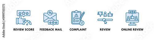 Feedback and Review banner web icon illustration concept with icon of review score, feedback mail, complaint, review, and online review