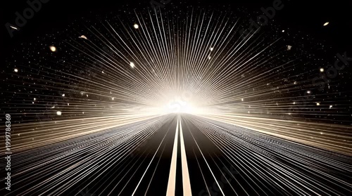 Abstract vector illustration depicting a bright light tunnel with radiating streaks and subtle sparkle details symbolizing speed innovation futuristic technology and a path forward