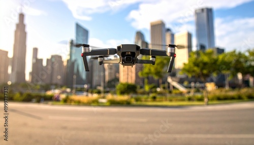 Photos Generic quadcopter with camera spying in city