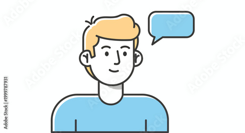 Cartoon man avatar with speech bubble in a simple vector illustration.
