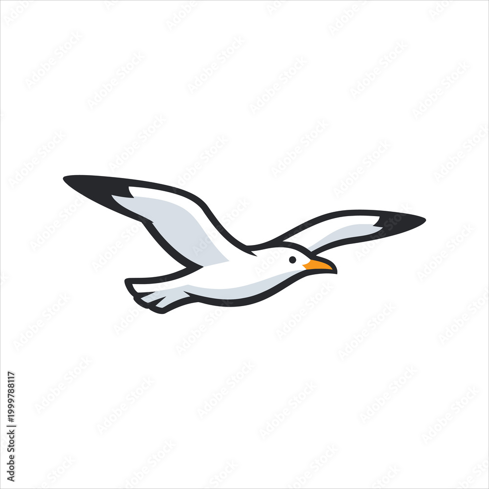 Obraz premium Seagull in flight with wings spread during daytime Vector Illustration Isolated on white background