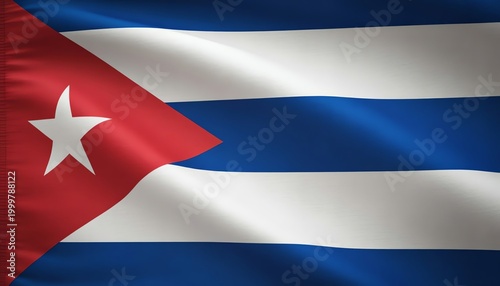 Waving Cuban Flag with Red Triangle and White Star Blowing in the Wind