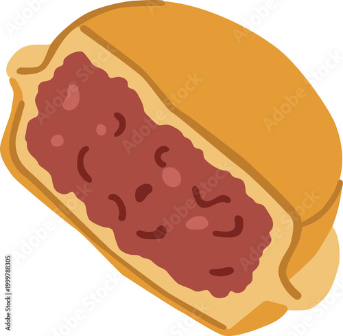 Traditional Taiwanese Red Bean Wheel Cake Dessert Illustration