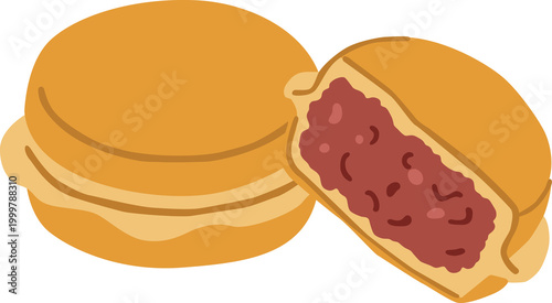 Taiwanese Wheel Cakes Illustration with Red Bean Filling Set