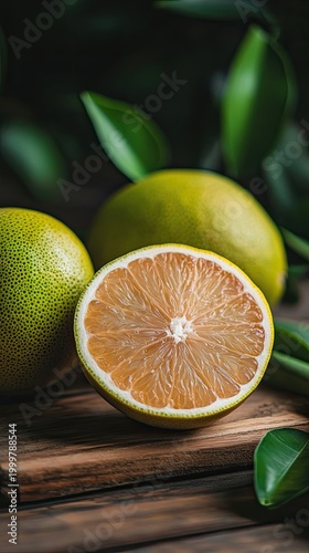 pomelo isolated on wooden background