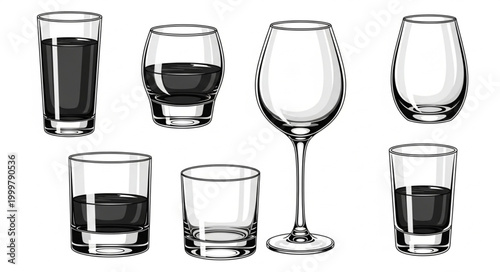 Collection of Various Glassware Including Wine and Whiskey Glasses.