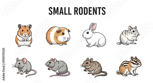 Photos Small rodents group including hamster rabbit.