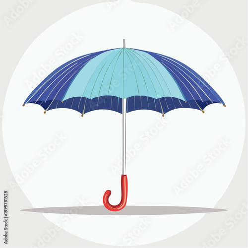 Blue and Light Blue Umbrella with Red Handle