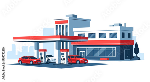 Modern Gas Station Fuel Pumps.