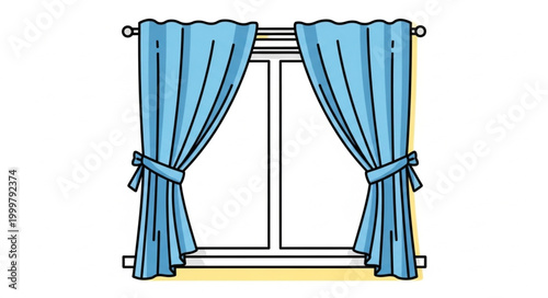 Blue Curtains Draped Over Window with Tiebacks.