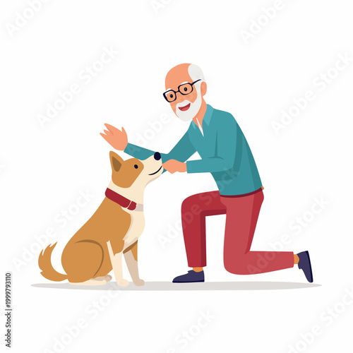 Elderly Man Interacting with His Dog