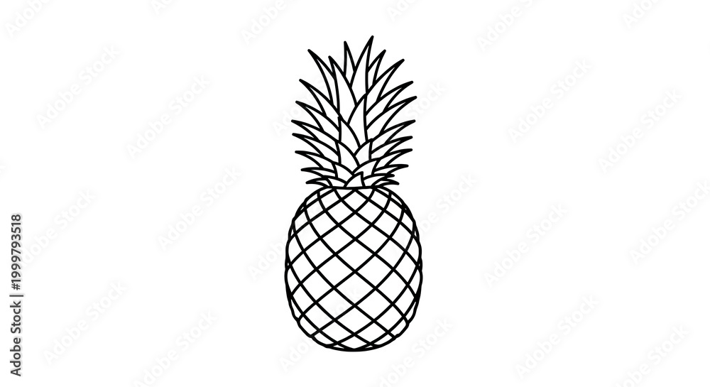 Obraz premium Minimalist black and white line art vector illustration of a whole tropical pineapple fruit, simple healthy food graphic design.