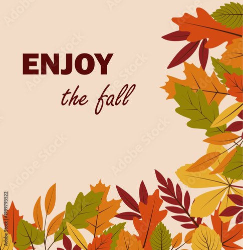 Autumn leaves seasonal frame. Vector illustration