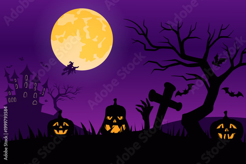 Halloween spooky night."" Vector illustration