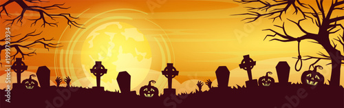 Halloween Graveyard Scene.. Vector illustration